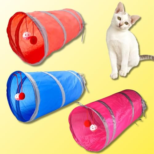 Túnel de Gato com 2 Bola Bolinhas Brinquedo Pet Interativo Labirinto Dobrável Colorido (Azul)