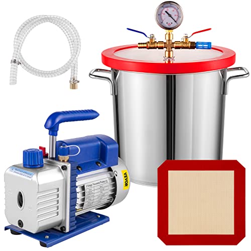 Bestauto Vacuum Pump 3 CFM Vacuum Chamber 3 Gallon Single Stage Vacuum Pump with Chamber Stainless Steel Degassing Chamber Kit