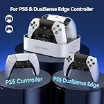 NEWDERY for PS5 Controller Charger Station Compatible with Dualsense Edge, Fast Charging Dock Stand with Cable, Dual Controller Charging Station for PlayStation 5&for Dual-Sense Edge