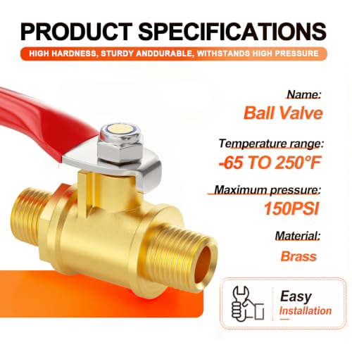 Image of GASHER 3PCS 1 /4 Inch Brass Mini Ball Valve, Shut Off Valve, 1 /4 Inch MNPT Thread Pipe Fitting