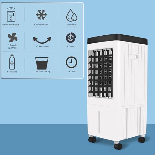 JOZERMADE 3-in-1 Evaporative Air Cooler, Swamp Cooler 12 Hour Timer,Humidification, Remote Control,for Office, Bedroom, Baby Room