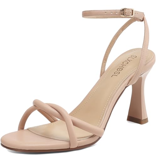 Image of Womens Kitten Heels, Round Open Toe Strappy Heeled Sandals, Ankle Strap Dress Shoes for Party, Wedding, Low Heel 2.5 inch