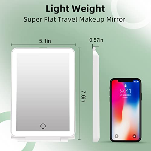 Image of FUNTOUCH Rechargeable Travel Makeup Vanity Mirror with 72 LED Lights, Portable Lighted Beauty Mirror, 3 Lighting Modes, Dimmable Touch Screen, Tabletop Folding Cosmetic Mirror with Storage Bag