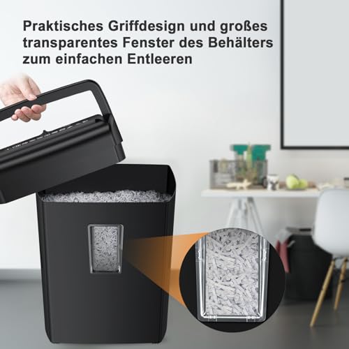 Bonsaii Home Office 10-Blatt Aktenvernichter, Kreuzschnitt Schredder für Papier und Kreditkarten, Sicherheitsstufe P4, Überhitzungsschutz und praktisches Griffdesign, 21L Abfallbehälter(C209-D)