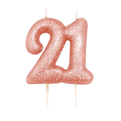 Anniversary House Metallic Rose Gold Glitter Candle, Number 21, 21st Birthday Cake Topper, 7 Centimetres, Pack of 1, AHC245