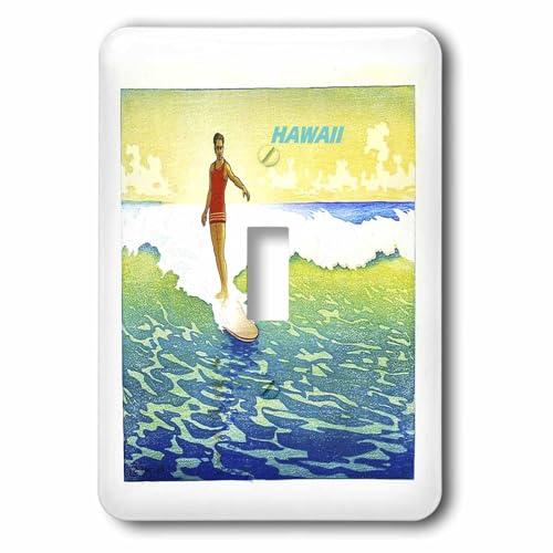 Affiche surf hawaïenne vintage jaune turquoise interrupteur à bascule 3dRose - 2