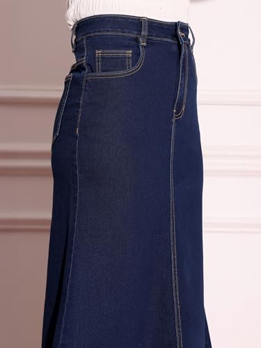 Image of Miss Chase Women's Regular High Rise Above Knee Stretchable Denim Skirt
