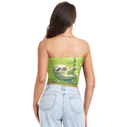 Green Sloth Women's Strapless Crop Tops with Mesh Strapless Bras for Women Tank Top for Teen Nursing3
