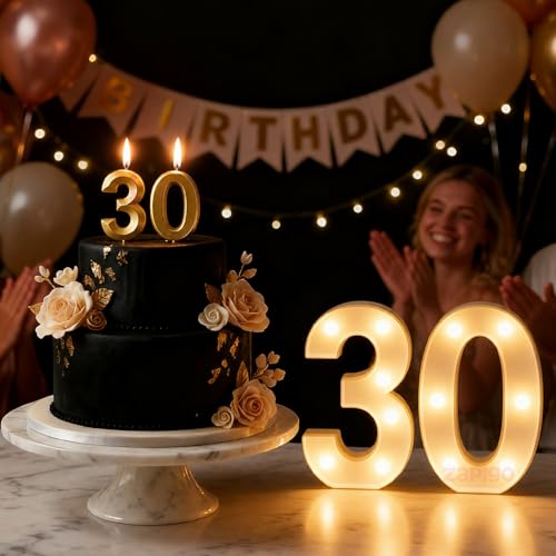 Image of Balloonistics LED Marquee Number 30 Light - Cordless Battery-Operated Light Up Number Sign for 30th Birthday, Anniversary, Wedding & Party Decoration, Wall Hanging or Free-Standing