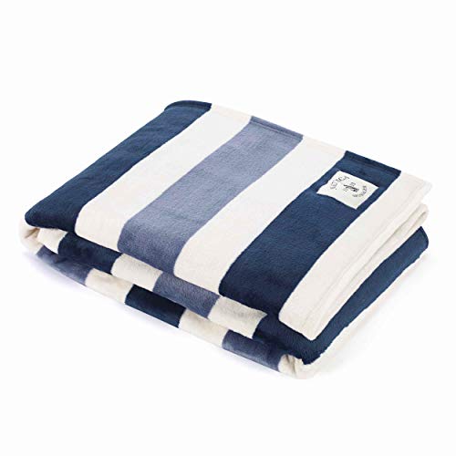 Nautica - Throw Blanket, Super Soft & Cozy Fleece Bedding, Stylish Home Decor (Awning Stripe Blue, Throw)