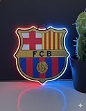 SOLOLED Regalo Barcelona LED Luz de Neón, Escudo liga futbol Iluminación Decorativa con Efecto Multicolor, Panel Acrílico para Pared Neón y vinilo metacrilato medidas 35x30cm alimentación 12v