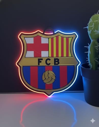 SOLOLED Regalo Barcelona LED Luz de Neón, Escudo liga futbol Iluminación Decorativa con Efecto Multicolor, Panel Acrílico para Pared Neón y vinilo metacrilato medidas 35x30cm alimentación 12v