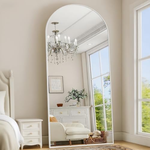 Image of Prywot Arched Full Length Mirror, 71 inchx30 inch Free Standing Floor Mirror, White