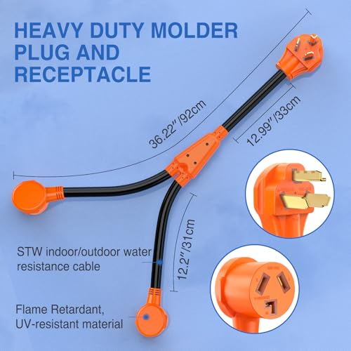 Image of Nilight EV Dryer Y Splitter Adapter Cord 30 Amp Male Plug to Two 30Amp Female Receptacle 3 Prong 125V /250V 7500 Watt Pure Copper Conversion Heavy Duty STW 10 AWG Cable 10-30P 10-30R 30M /30F