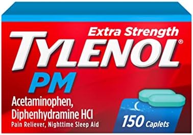 Tylenol PM Extra Strength Nighttime Pain Reliever & Sleep Aid Caplets, 500 mg Acetaminophen & 25 mg Diphenhydramine HCl, Relief for Nighttime Aches & Pains, Non-Habit Forming, 150 ct
