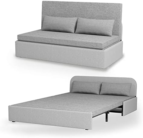 ZAFLY Twin Size Sleeper Sofa Couch Bed,Modern Pull Out Linen Sofa Bed,Convertible Sofa Bed with Cushions&Throw Pillows,Sofas for Living Room Small Couches Bed for Small Spaces,Light Gray