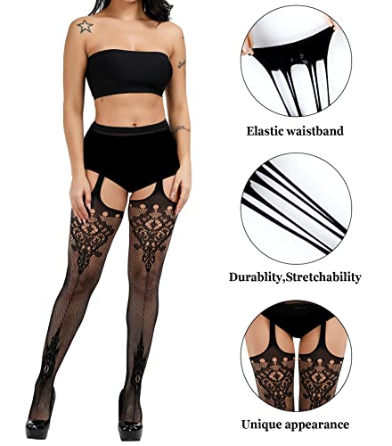 Chalier Fishnet Stockings Tights Suspender Sexy Pantyhose Lace Thigh High Stockings for Women2