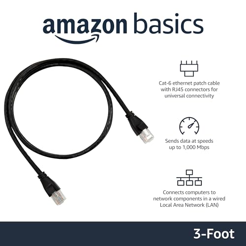 Amazon Basics CAT 6 Gigabit Ethernet Cable - RJ45, Gold-Plated, High-Speed 1Gbps, LAN Network Patch Cord (0.9m/3ft, Black)