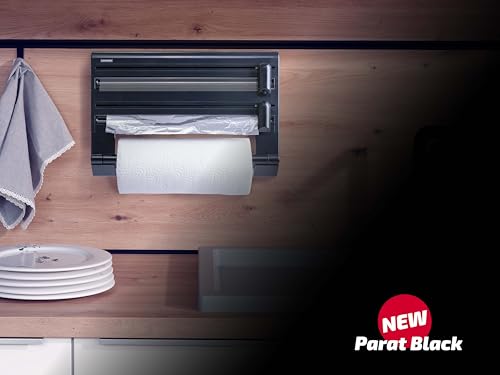 Leifheit Parat Black wall mounted roll holder, kitchen roll holder wall mounted in a modern design for three rolls, clean cut edges, kitchen roll dispenser with ergonomic shape, black - Image 2