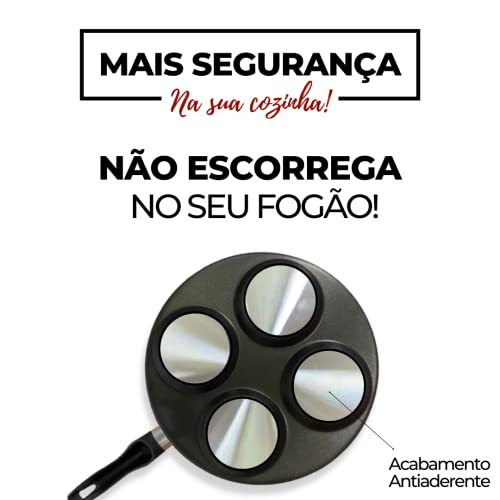 Frigideira Teflon 4 Ovos/hamburgueres Antiaderente Com Tampa de Vidro Cavidades
