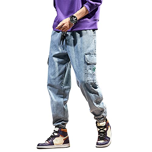PrettyChic Men's Jogger Pants Streetwear Hip Hop Cargo Harem Pants Fashion Casual Jogging Cool Sweatpants,Blus,Small