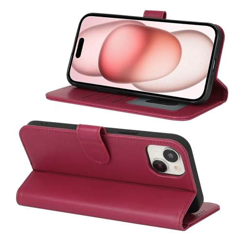 Image of for iPhone 15 Case Wallet with Card Holder,for iPhone 15 Wallet Case for Women Men,PU Leather Shockproof Magnetic Buckle Stand Flip Phone Case-Red