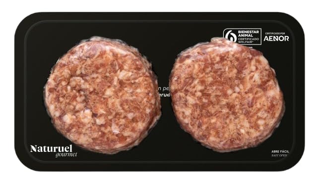 Naturuel Gourmet - Hamburguesa de Jamón 240 g - 2 Unidades por Bandeja – Cerdo Duroc de Teruel – Sin Conservantes ni Colorantes Artificiales - Envío Refrigerado con Seur Frío