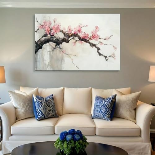 Tableau floral sur toile salon prunier en fleurs déco vintage