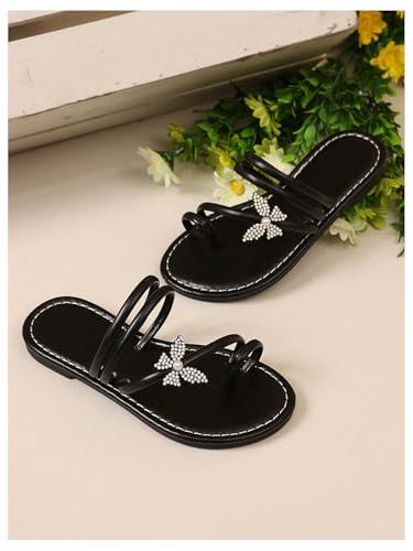 Image of GORGLITTER Girl's Strappy Leather Flats Sandal Cute Braided Dressy Toe Ring Slip on Slide Sandals