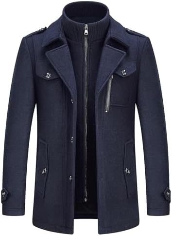 KUDORO Men's Winter Coat Warm Padded Casual Overcoat With Removable Collar