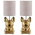 EOEYYOYB Set of 2 Ceramic Table Lamp, Puppy Shape Desk Lamp Cute Bedside Lamp for Nightstand, Living Room, Bedroom, Gifts for Kids Girls, 4W LED Bulb Included, Gold