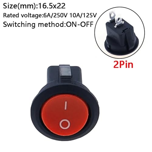 Interruptor basculante redondo rojo de 2 pines ON-OFF mini conmutador para barco KCD1-105 2