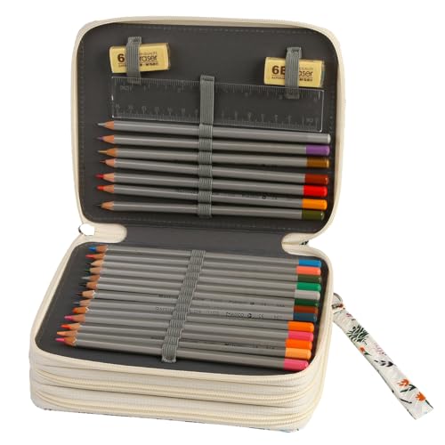 Image of Portable Colored 72 Slots Pencil case Organizer with Printing Pattern for Watercolor Pens or Markers, Pencil Case Organizer for Artist