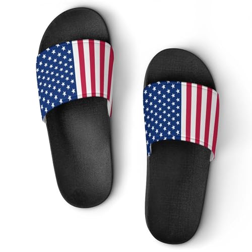 Patriotic USA Flag Red White Blue Stars Womens Slide Sandals Non Slip Summer House Slippers for Girls Slip-on Flip Flops