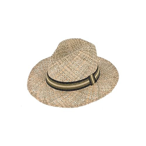 fiebig Seegras Traveller mit farbigem Ripsband | Sonnenhut aus 100% Stroh | Natur Sommerhut in vielen Größen (59-L, Natur)