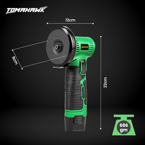 Image of TOMAHAWK CMG-12B Mini Cordless Angle Grinder 75mm / 3 inch- 2 x 1.5 Ah, 12V Powerful DC Motor, 19500 RPM With Abrasive Wheels for Cutting, Grinding & Polishing Metal, Marble & Stone