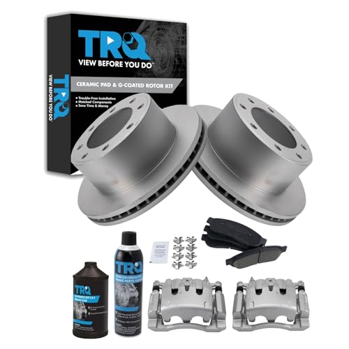 Image of TRQ Rear Brake Pad, Caliper, & Rotor Kit, with Chemical Kit Ceramic Premium G-Coated Compatible with 2008-2012 Ford F-250 Super Duty 2006-2012 F-350 Super Duty