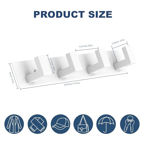 Image of PMMASTO Stainless Steel Coat Rack Wall Mounted, Heavy Duty Metal Hook Rail for Hanging Coats Hats Towels Robes Bags, Modern Wall Hooks Organizer (White, 4 inchL Hooks, 1 Pack)