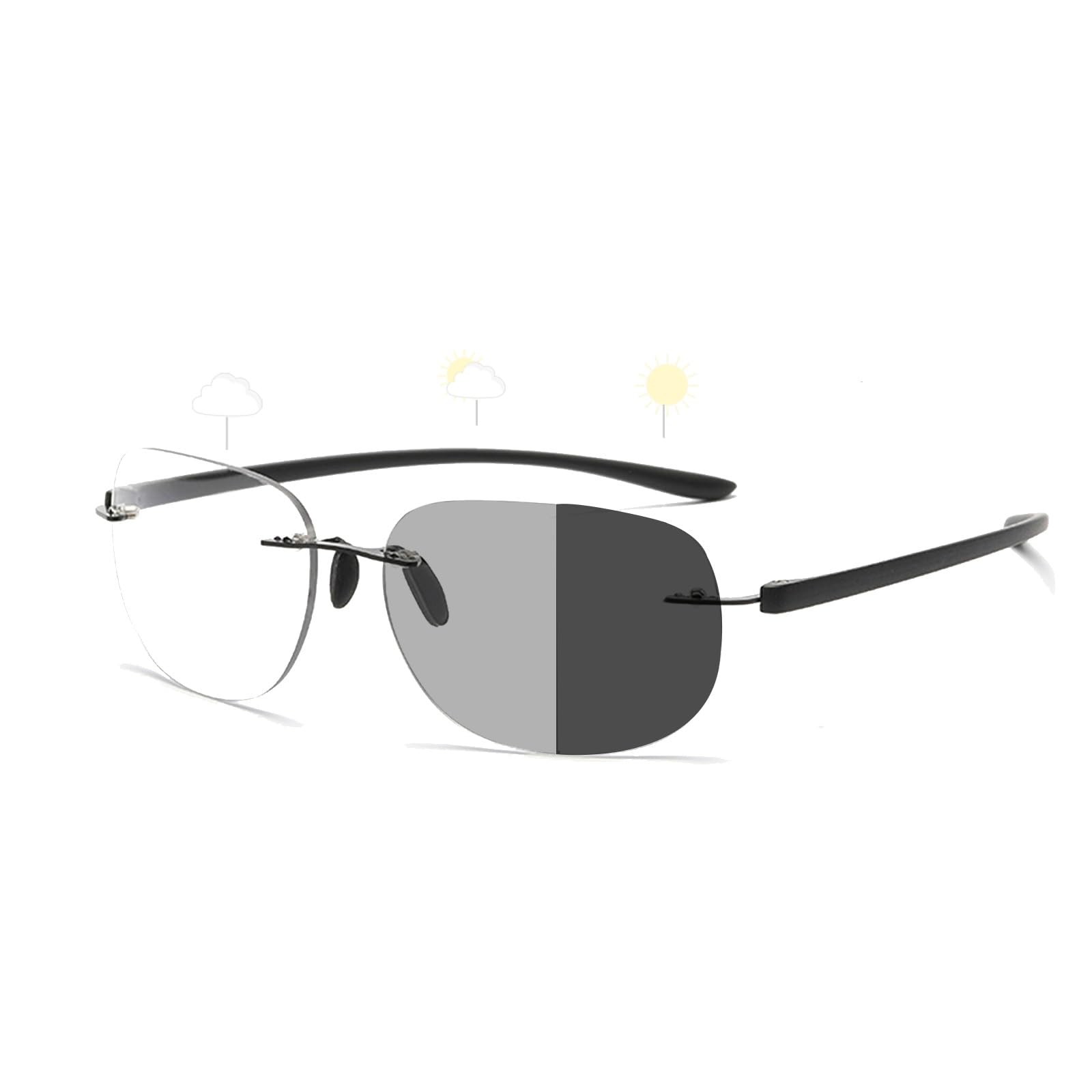 Becool Fish Unisex Black Stylish Rimless Blue Light Blocking Reading Glasses For Men, Photochromic Sunglasses, Anti Glare Computer Readers (Color : Size : 2.5X)