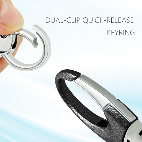 Image of Heavy Duty Keychain with Quick Release Double Carabiner Clip, Key Rings, D Ring, Car Key Holder for Belt Loop