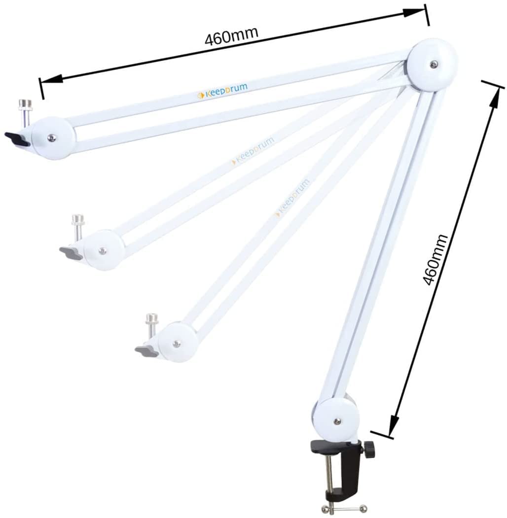 keepdrum MS138 Gelenkarm-Tischstativ Weiss + MS089 Mikrofon-Spinne für G-Track AT-2020/USB+