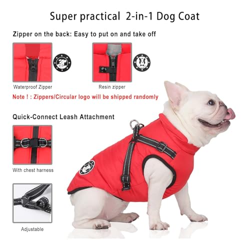 Hundejacke Winter, Wasserdichter Warmer Hund Wintermantel für Kleine Mittel Große Hunde, Gemütliche Hundesportweste für Labrador Chihuahua Dackel Französische Bulldogge