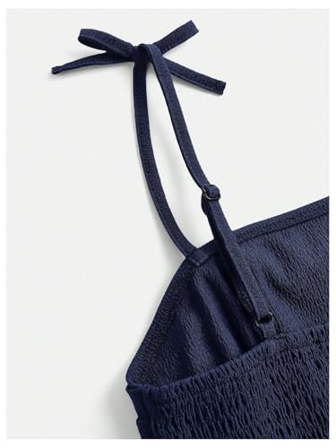 Image of SHENHE Girl's Smocked Ruched A Line Swing Dress Layered Tie Shoulder Flowy Cami Short Dress