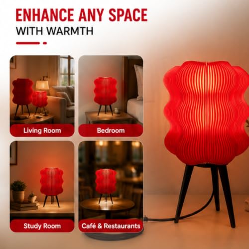 Image of Aura Modern Table Lamp for Bedroom | Premium PLA Decorative Bedside Light | Warm Ambient Night Lighting for Living Room Home Decor Office Study (Red Glow)