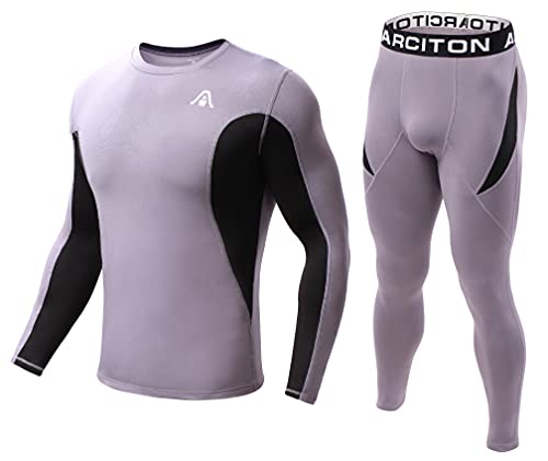 ARCITON Menâ€™s Thermal Underwear Set,Long Johns Base Layer Fleece Lined Winter Gear Compression Suits for Running Skiing X-Large Grey