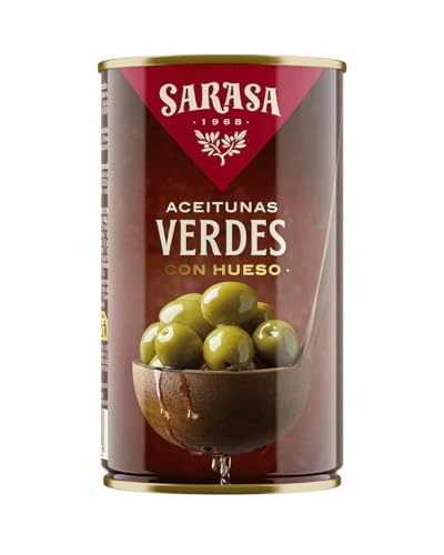 ACEITUNAS VERDES VARIEDAD MANZANILLA CON Y SIN HUESO ( SARASA ) (Aceitunas Verdes Con Hueso, 12 Latas de 350g (Escurrido 185g))