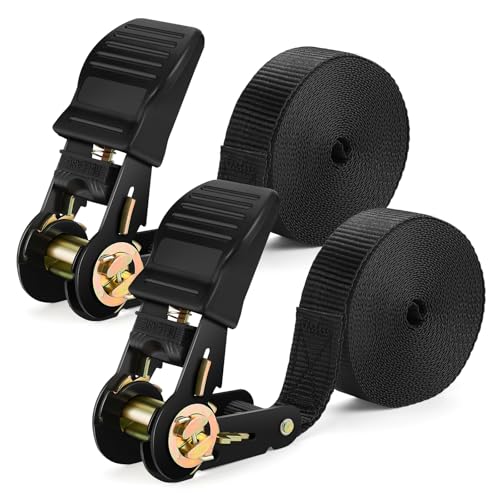 IAZZCO Lot de 2 Sangles à cliquet de 800 kg - 6 m x 25 mm - Très résistantes - Boucles à Came réglables - pour Moto, Voiture, remorque, Maison