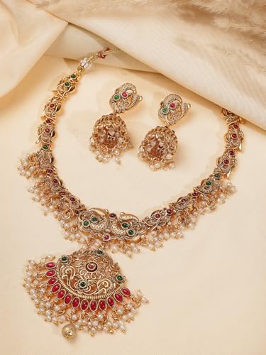 Image of Shining Diva Fashion Stylish Fancy Pearl Choker Traditional Jewellery Set for Women | Temple Necklace Set | Festive Wedding Party Necklace | 22k Gold Plated | Just Like Original Gold Jewellery