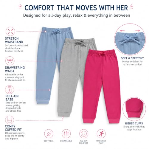 Image of BTween Kids Girls Fashion Stretch Waist Ultra Soft Jogger Pants Set 3 Pack Bundle