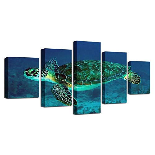 Toile tortue de mer 5 pièces pour transformer facilement un grand mur vide